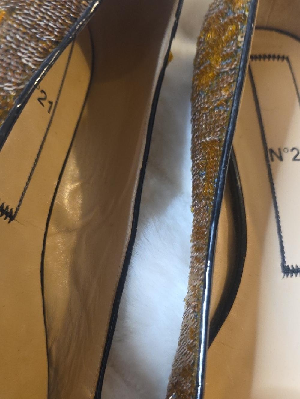 Women's Brown Sequin Pointed Flats with Buckle Strap - Picture 3 of 9